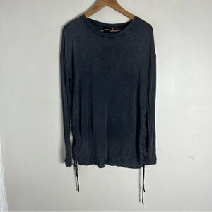Mono B black Washed Long-Sleeve Top with Side ties One Size Stretch Grunge